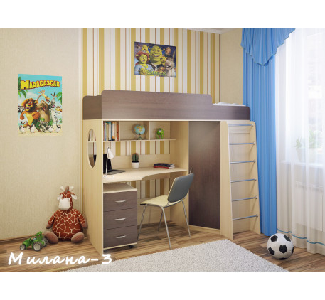 Кровать-чердак для подростка Милана-3, спальное место 190х80 см
